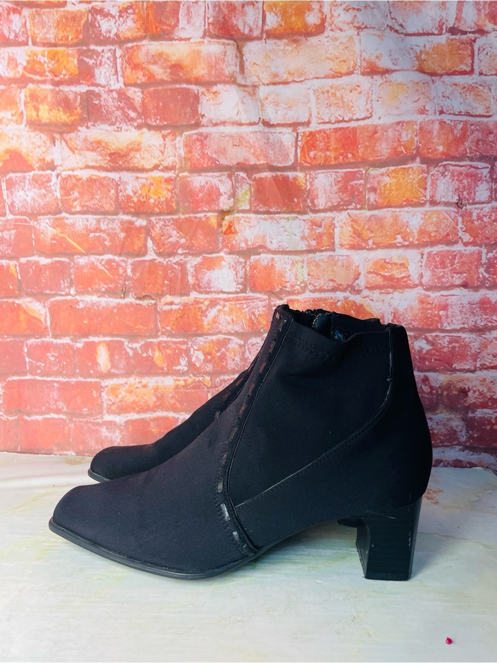 Life Stride Stockton Black Stretch Fabic Block Heel Ankle Boots